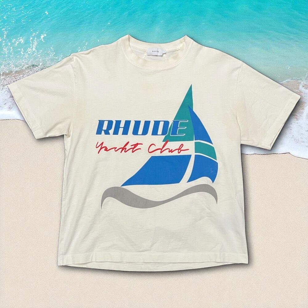 Rhude Yacht Club T-Shirt Short Sleeve Mens Small Off White Cream USA Made